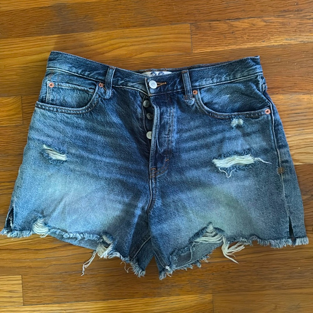 We the free distressed high waisted distressed denim shorts